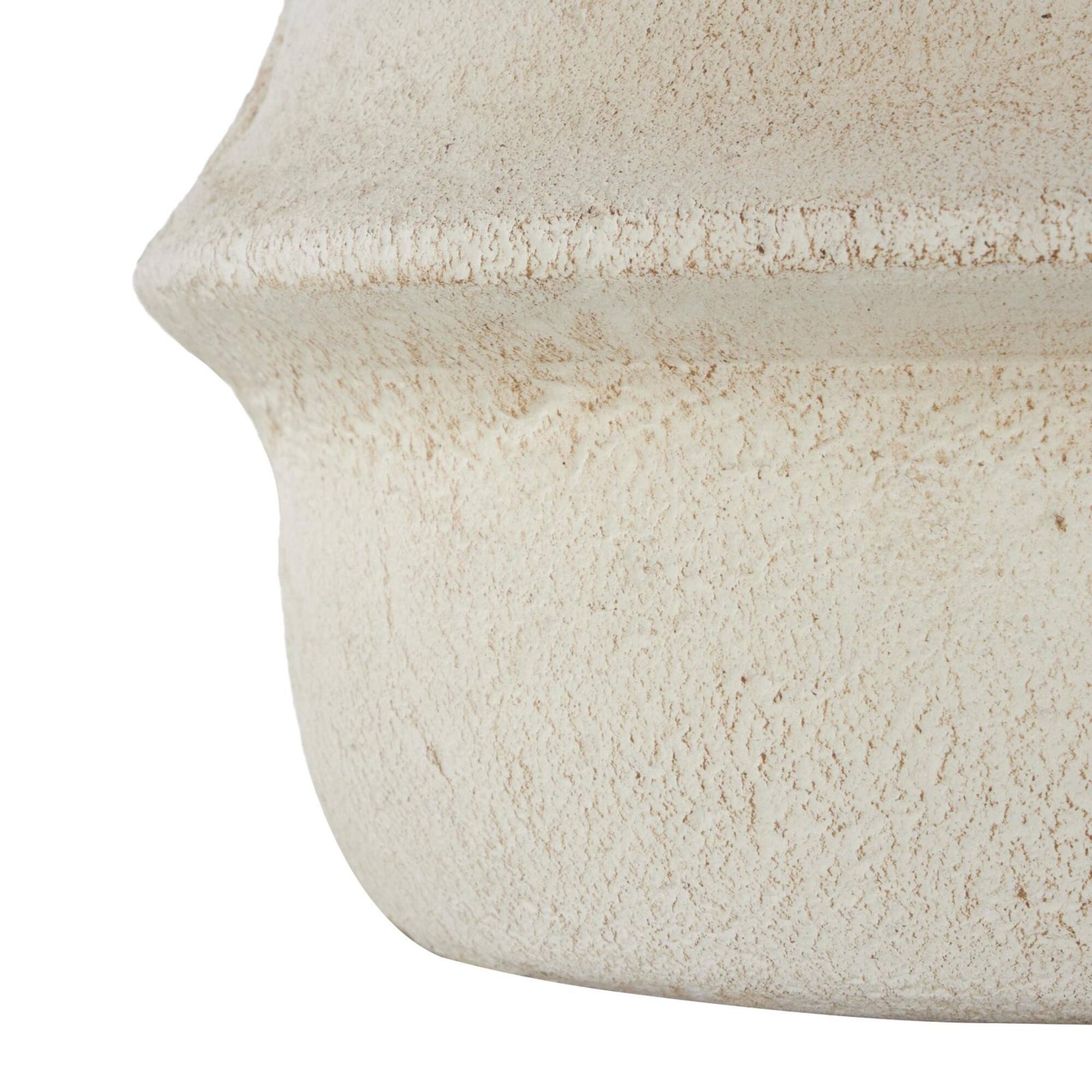 14" Cream Paper Mache Fluted Vase with Ring Handle